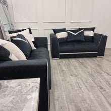 Load image into Gallery viewer, Empire 3 & 2 Seater Sofa Set - Black & Silver