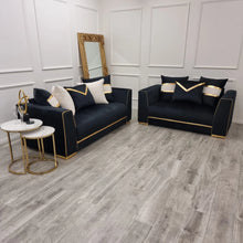 Load image into Gallery viewer, Empire 3 & 2 Seater Sofa Set - Black & Gold