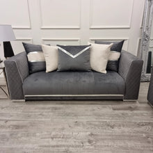 Load image into Gallery viewer, Empire 3 & 2 Seater Sofa Set - Grey & Chrome