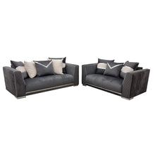Load image into Gallery viewer, Empire 3 & 2 Seater Sofa Set - Grey & Chrome