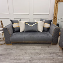Load image into Gallery viewer, Empire 3 & 2 Seater Sofa Set - Grey & Gold