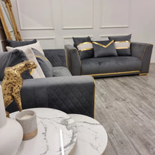 Load image into Gallery viewer, Empire 3 & 2 Seater Sofa Set - Grey & Gold