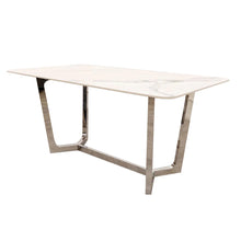Load image into Gallery viewer, Lucien 1.6 Chrome Dining Table with Polar White Sintered Stone Top