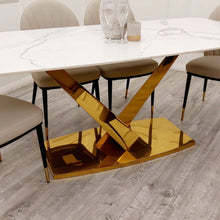 Load image into Gallery viewer, Valeo Gold 1.8 Dining Table with Polar White Sintered Stone Top