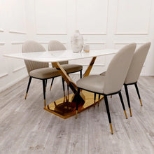 Load image into Gallery viewer, Valeo Gold 1.8 Dining Table with Polar White Sintered Stone Top