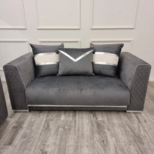 Load image into Gallery viewer, Empire 3 &amp; 2 Seater Sofa Set - Grey &amp; Chrome
