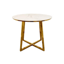 Load image into Gallery viewer, Juno Gold 90cm Round Dining Table with Polar White Sintered Stone Top
