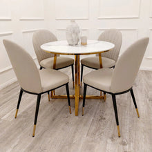 Load image into Gallery viewer, Juno Gold 90cm Round Dining Table with Polar White Sintered Stone Top
